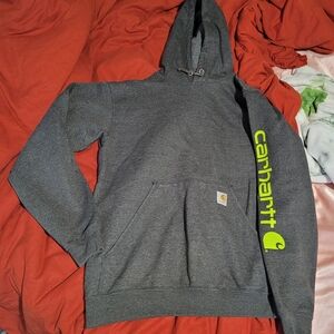 Carhartt Gray Hoodie with Neon Green Logo